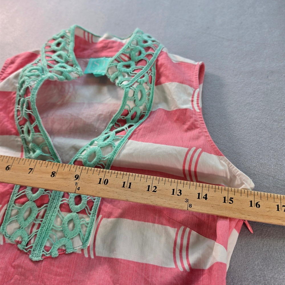 Sail to Sable Womens XS Pink White Striped Crochet Trim Shift Dress Coastal - Picture 6 of 8
